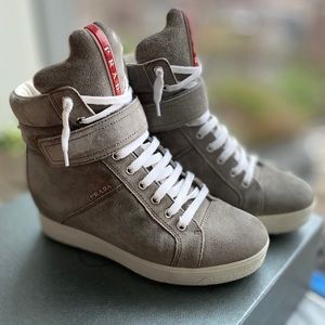 Prada Suede Wedge Sneaker